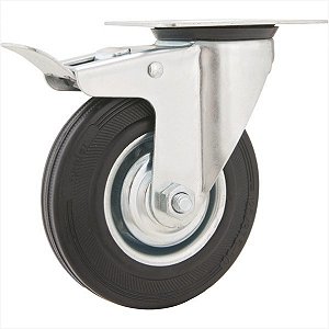 Rodízio giratório médio 6" de borracha preto com freio - Vonder