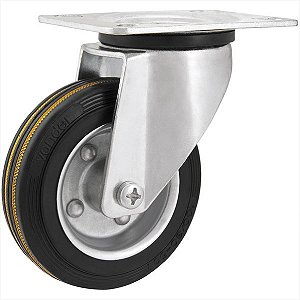 Rodízio giratório médio 3" de borracha preto - Vonder