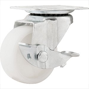 Rodízio giratório 2" de nylon branco com freio - Vonder