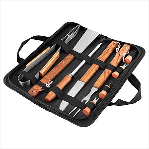 Kit de utensílios para churrasco em aço inox com 10 peças - Vonder