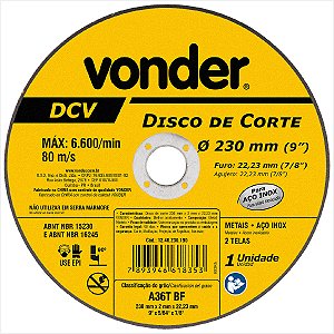 Disco de corte 230 mm x 2,0 mm x 22,23 mm DCV - Vonder