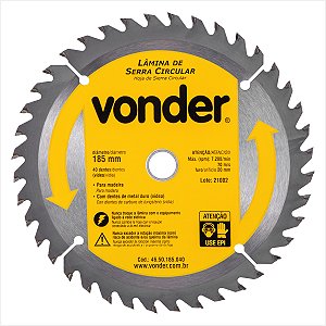 Lâmina serra circular com 40 dentes de metal duro/vídea 185 mm x 20 mm Vonder