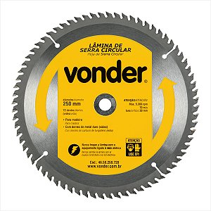 Lâmina serra circular com 72 dentes de metal duro/vídea 250 x 30 mm Vonder
