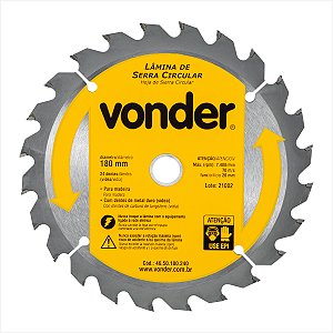Lâmina serra circular com 24 dentes de metal duro/vídea 180 x 20 mm - Vonder