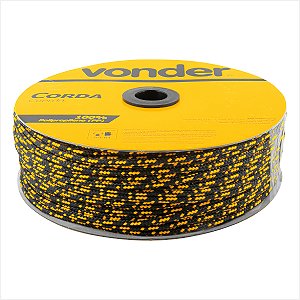 Corda multifilamento trançada 4,0 mm x 360 m preta e amarela em carretel Vonder