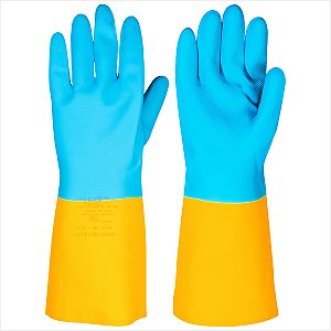 Luva de látex/neoprene pequena amarela e azul LNV 100 - Vonder