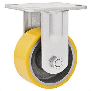 Rodízio fixo industrial leve 5" de poliuretano e ferro fundido amarelo - Vonder