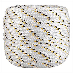 Corda multifilamento trançada 12,0 mm x 110 m branca detalhes preto e amarelo Vonder