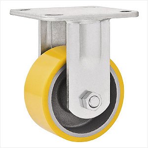 Rodízio fixo industrial leve 8" de poliuretano e ferro fundido amarelo - Vonder