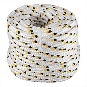 Corda multifilamento trançada 16,0 mm x 50 m branca detalhes preto e amarelo Vonder