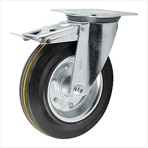 Rodízio giratório médio 8" de borracha preto com freio - Vonder