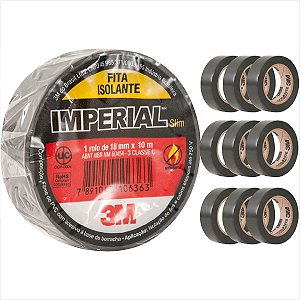 Kit 10 Fitas isolante 18,0 mm x 10 m preta Imperial SLIM - 3M