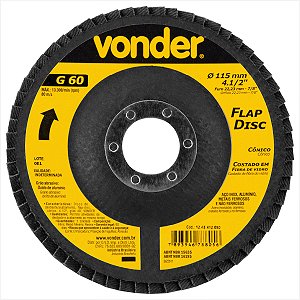 Disco de desbaste/acabamento cônico 4.1/2" flap-disc G60 Vonder
