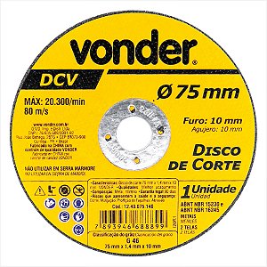 Disco de corte 75 mm x 1,4 mm x 10 mm DCV - Vonder