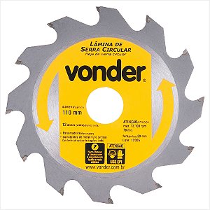 Lâmina serra circular 12 dentes metal duro/vídea 110 x 20 mm - Vonder