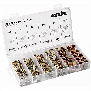 Kit de rebites de rosca M3 a M10 com 150 peças - Vonder