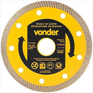 Disco de corte diamantado 110 mm para porcelanato ultrafino Vonder