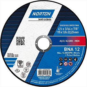 Kit 10 Discos de corte 115 mm x 1,0 mm x 22,23 mm novo BNA12 Norton