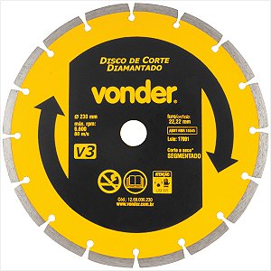 Disco de corte diamantado 230 mm segmentado V3 - Vonder
