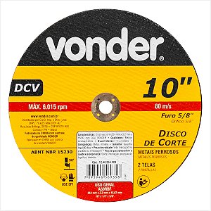 Disco de corte 254 mm x 3,2 mm x 15,87 mm DCV - Vonder