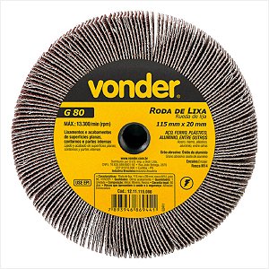 Roda de lixa 115 mm x 20 mm rosca M14 grão 80 - Vonder