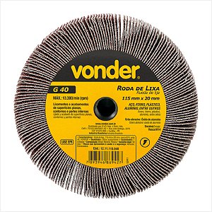 Roda de lixa 115 mm x 20 mm rosca M14 grão 40 - Vonder