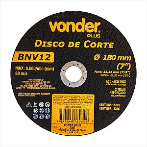 Disco de corte 180 mm x 1,6 mm x 22,23 mm BNV12 - Vonder Plus
