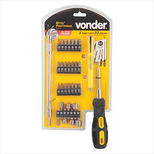 Kit de bits/ponteiras com 32 peças encaixe sextavado de 1/4" - Vonder
