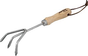 Ancinho para jardim em aço inox com 3 dentes cabo em madeira - Vonder Plus
