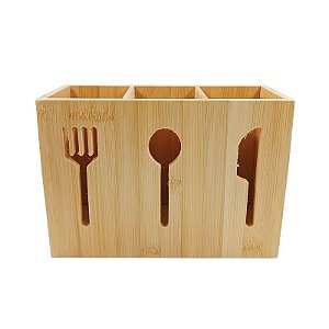 Porta Talheres Triplo em Bambu