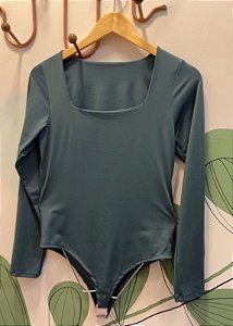 Body manga longa Decote quadrado
