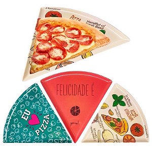 KIT Jogo 6 Pratos Formato de Pizza Melamina Decorado Mesa Posta