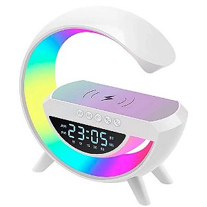 Luminária RGB Caixa de Som Relógio Carregador por Indução Speaker G com Bluetooth
