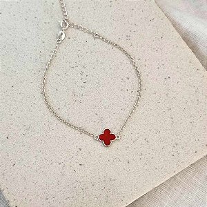 Pulseira Trevo Vermelho | Prata 925
