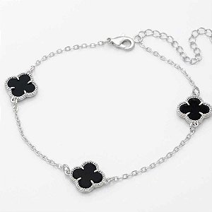 Pulseira Trevo Preto | Banhado a Prata