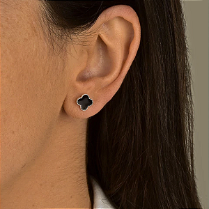 Brinco Trevo Preto | Prata 925