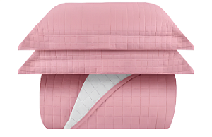 Kit Colcha Duo Grid Queen 3 peças rosa Sultan 2,40mx2,60m