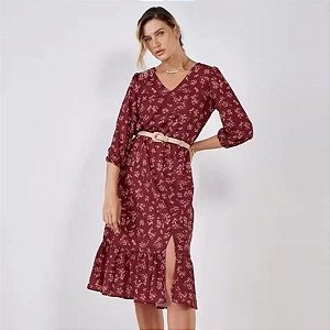 Vestido Estampado Midi Crepe Mangas 7/8 Magnolia