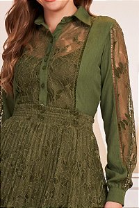 Camisa Renda Detalhes Em Veludo