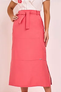 Saia Lapis Viscose E Linho Bolsos