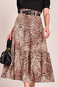Saia Animal Print Midi Godê Fascinius