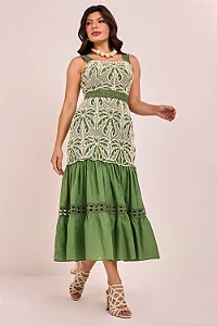 Vestido Algodão Bordados Cordonê Peplum Midi Fascinius