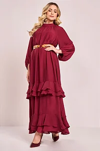 Vestido Viscose Gola Alta Saia Com Babados Fascinius