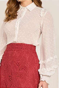 Camisa Poás Babados Manga Longa