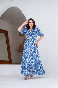 Vestido Floral Longo Em Chiffon