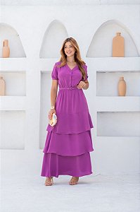 Vestido Longo Babados Magenta