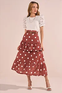 Saia Estampa Poá E Babados Evase Midi