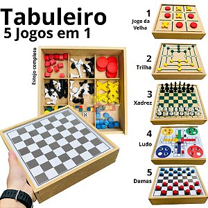 6 em 1 Jogos Madeira - Dama Ludo Xadrez Trilha Dominó Bingo