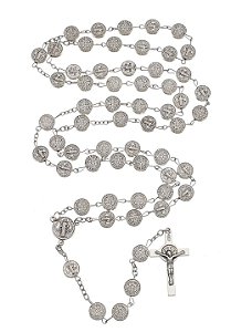 Santo Terço Católico com Medalhas de São Bento em Metal