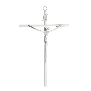Crucifixo em Modelo Estilizado de Parede em Metal Prateado 19,7cm